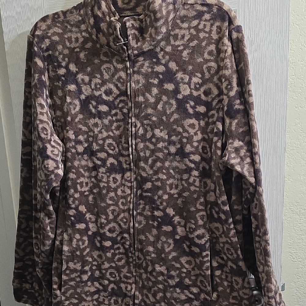 Basic Editions Brown Leopard-Print Teddy Jacket S… - image 1